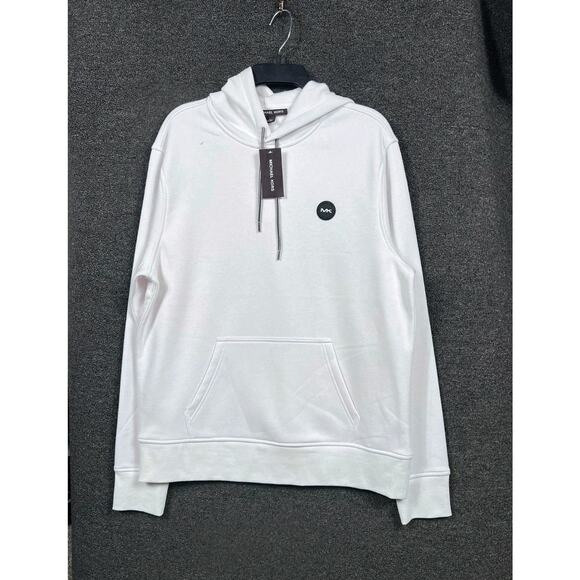Michael Kors Hoodie Mens Large White Fleece Logo Kangaroo Pocket KF452EU46F NEW - Picture 1 of 9